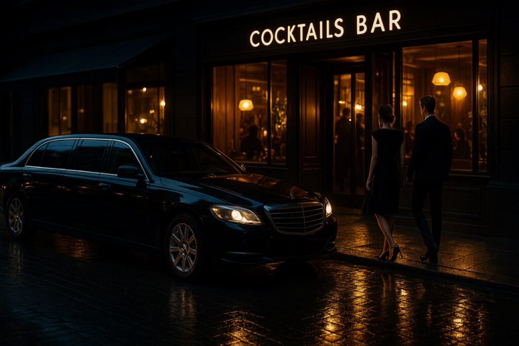 Limousine stands infort of cocktails bar